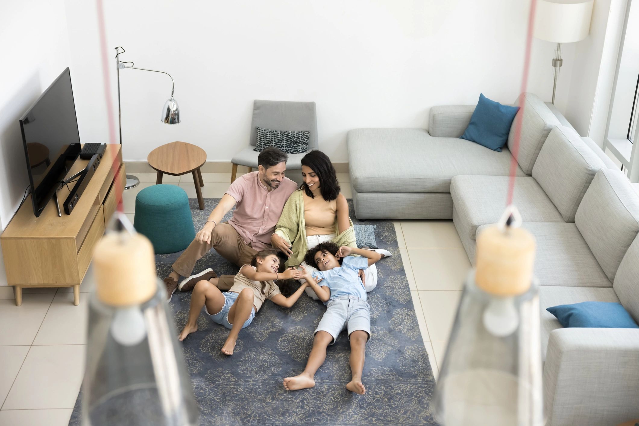 Family spending relaxed time together at home